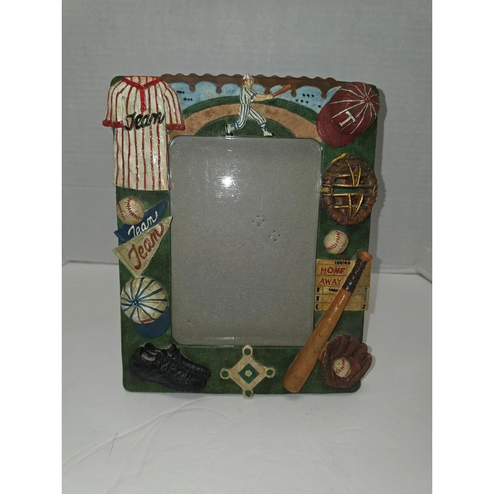 hand-painted poly-resin baseball themed picture frame 3D Russ